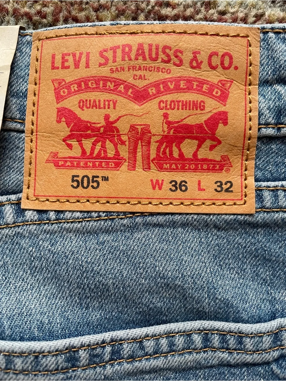 Levi's Men's 505 Regular Stretch Light Blue Jeans 36x32 NWT